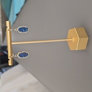 New Kendra Scott Lee Gold Drop Earrings In Indigo Blue Drusy - NWT